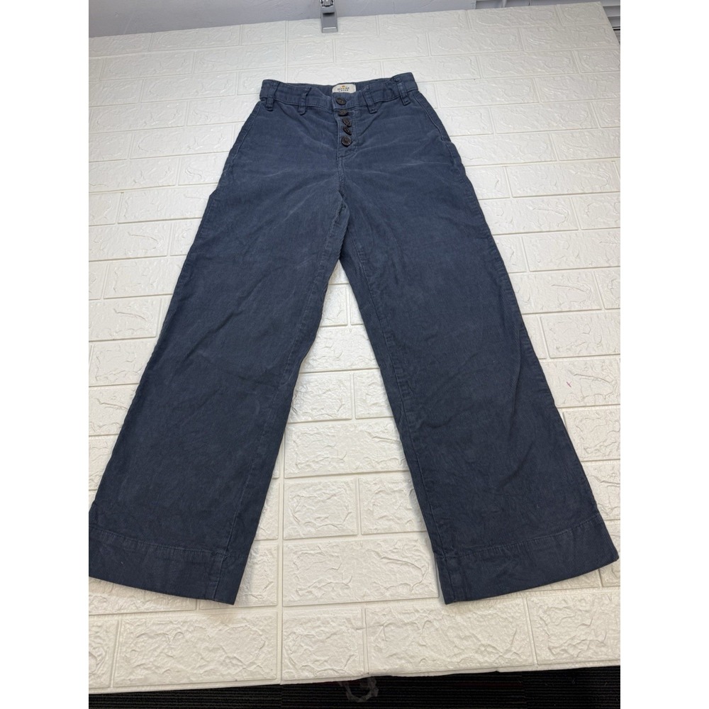Marine Layer High Rise Wide Leg Corduroy Pants Women Size 0 Blue Button Fly